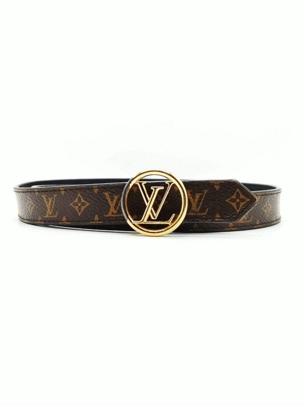 Authentic Louis Vuitton LV Circle Belt Monogram Canvas Gold Buckle Brown - Picture 3 of 10